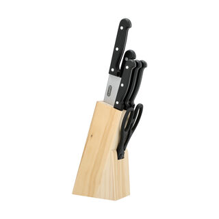  6 Pcs Wooden Knife Block With Knives