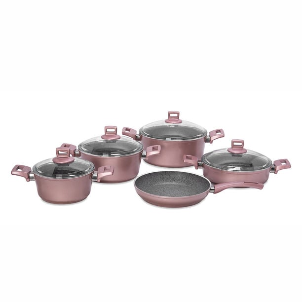 Alberto Granite Cookware Set 9 Pieces With Glass Lid Purple image number 1