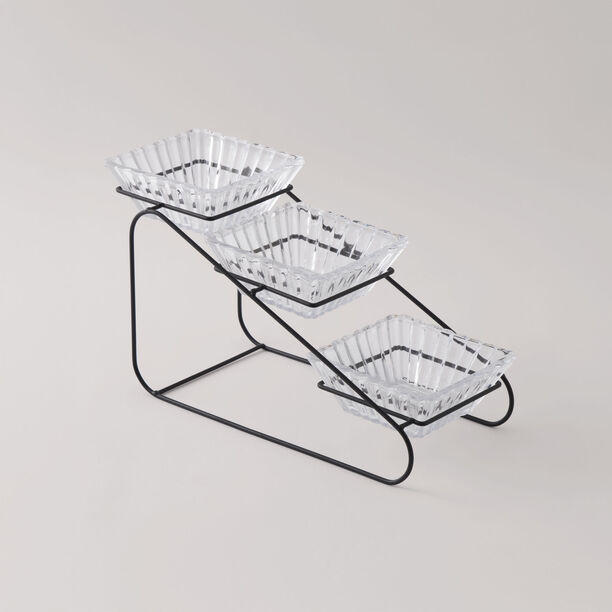 La Mesa 3pcs glass snack bowl set with black iron stand 12*12*4.5 image number 0