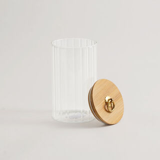 Alberto ribbed glass canister with bamboo lid 9*9*15.5cm
