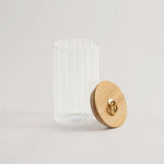 Alberto ribbed glass canister with bamboo lid 9*9*15.5cm image number 1