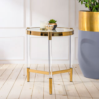 Stainless Steel With Glass Side Table Top Acrylic Feet