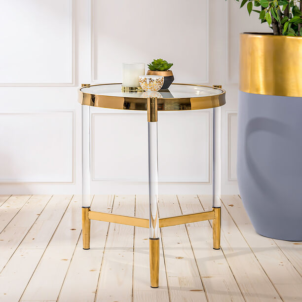 Stainless Steel With Glass Side Table Top Acrylic Feet image number 0