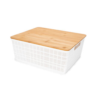 Plastic Storage Basket With Bamboo Lid 12L