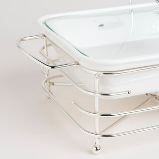 Rectangular Food Warmer Set With Candle Stand Silver 13.5"