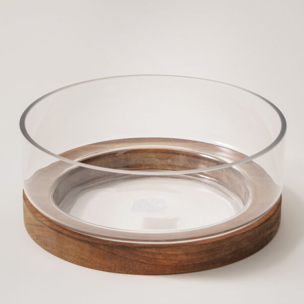 La Mesa glass bowl with wood base 22*8.7cm image number 1
