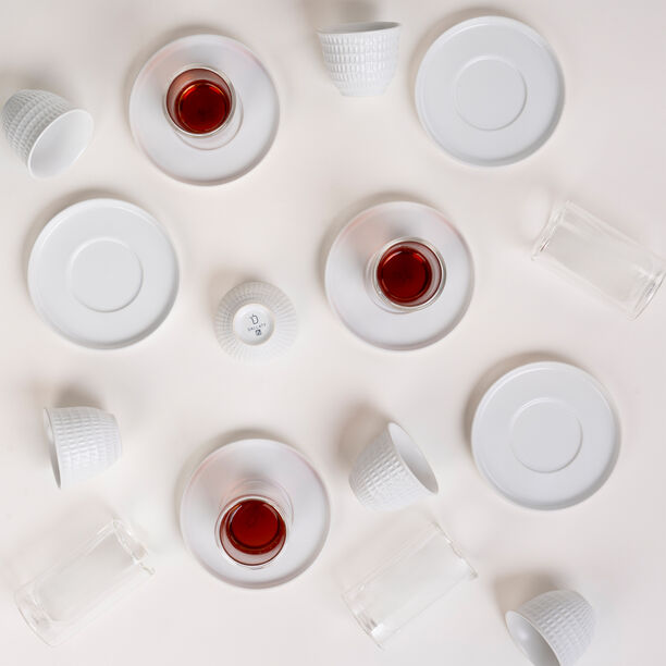 Dallaty white porcelain and glass Tea and coffee cups set 18 pcs image number 5