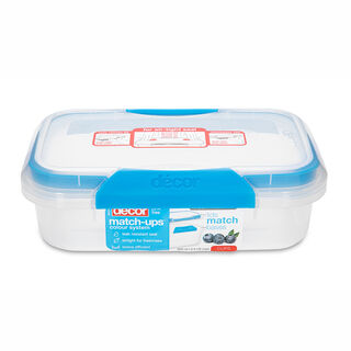 Decor Plastic Food Saver Rectangle Shape V: 600 Ml Blue Lid ( Match Ups Clips)