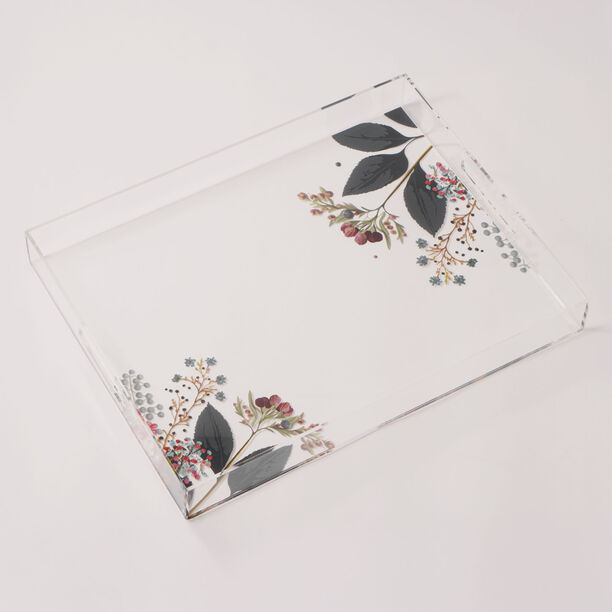 Dallaty Acrylic Serving Tray with Floral Print, Clear, 40*30*6 cm image number 0