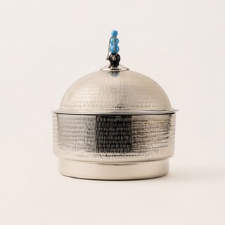 La Mesa silver metal food server with stand 11*11*27 Cm