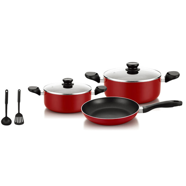 Pentola 7pcs aluminum non stick cookware set with glass lids, red image number 0