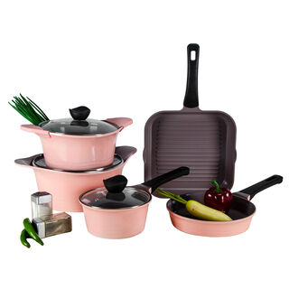 Alberto Tulip Aluminium Cookware Set 8Pcs With Glass Lids Pink Color