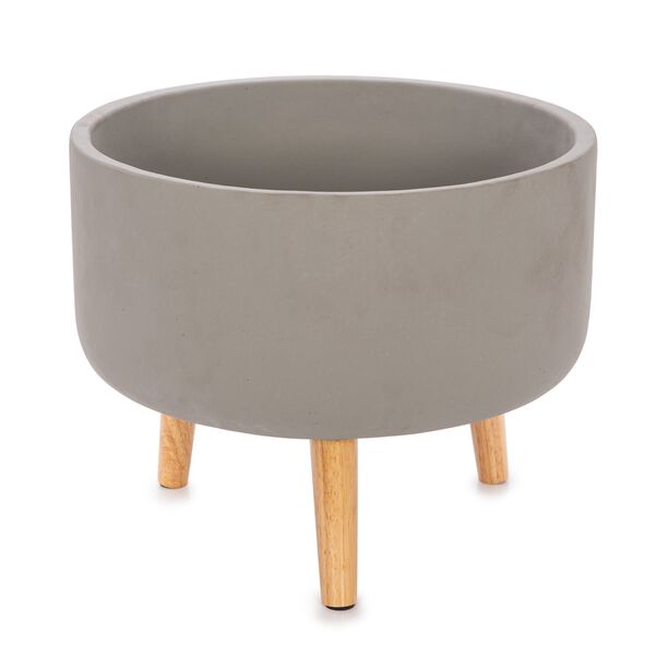 Ceramic Planter With Wooden Leg Grey image number 0