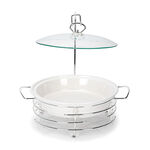 Round Food Warmer With Candle Stand Silver 12" image number 1