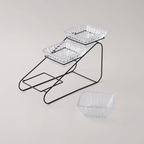 La Mesa 3pcs glass snack bowl set with black iron stand 12*12*4.5 image number 1