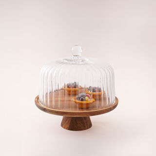 La Mesa cake stand dia 30cm with acacia wood stand and glass lid