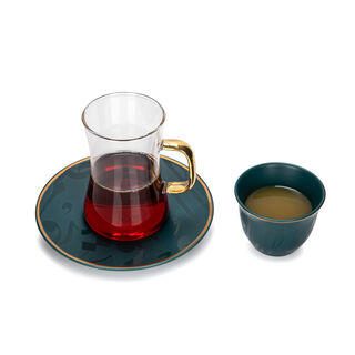 Arabic Tea and Coffee Set 18Pc Porcelain Mattglow Green