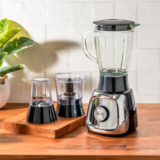 Blender Plastic 600W 3in1 with1.5LT glass Jug,grinder,chopper 2 speeds with pulse