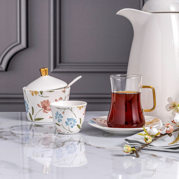 Dallaty white glass and porcelain Tea and coffee cups set 18 pcs image number 7