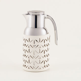 "Dallaty stainless steel vacuum flask with patterned leather touch, light beige 1.3L