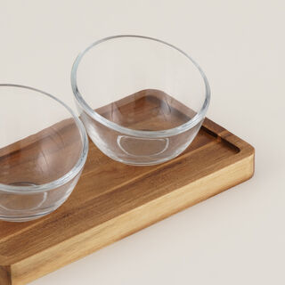 Dallaty 2Pcs Nuts Bowl Set Glass Clear With Wood Base