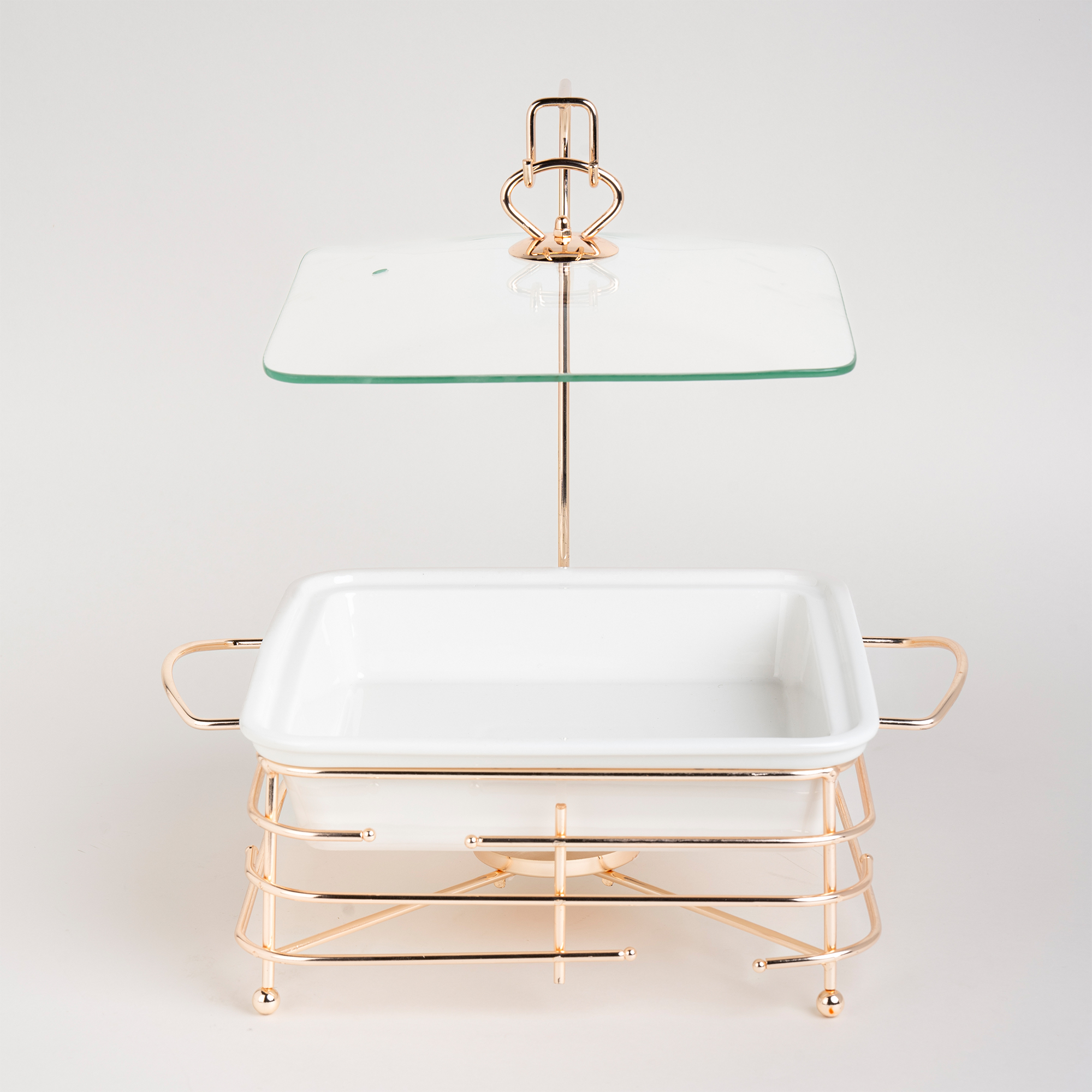 

Square Food Warmer Set With Candle Stand Silver