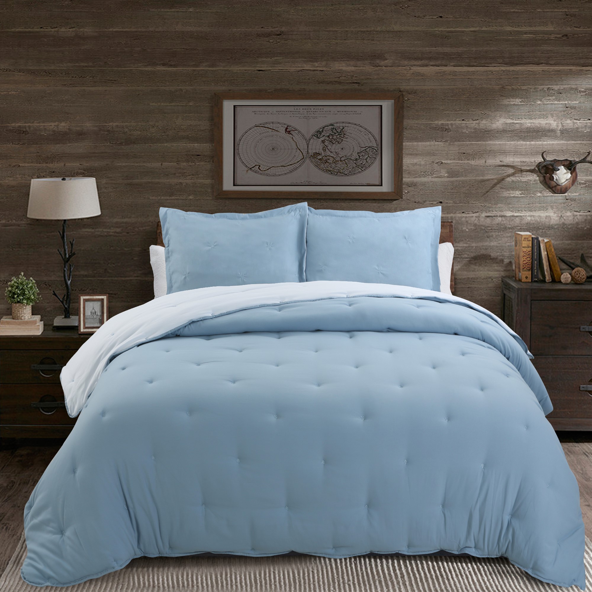 

3 Pcs Comforter King Size Set Embroidered Indigo