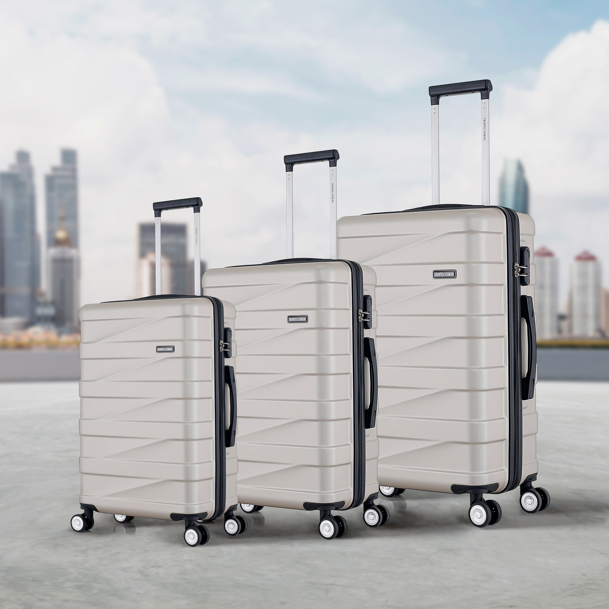 

3 Piece Set Abs Trolley Case Horizontal Stripes Champagne
