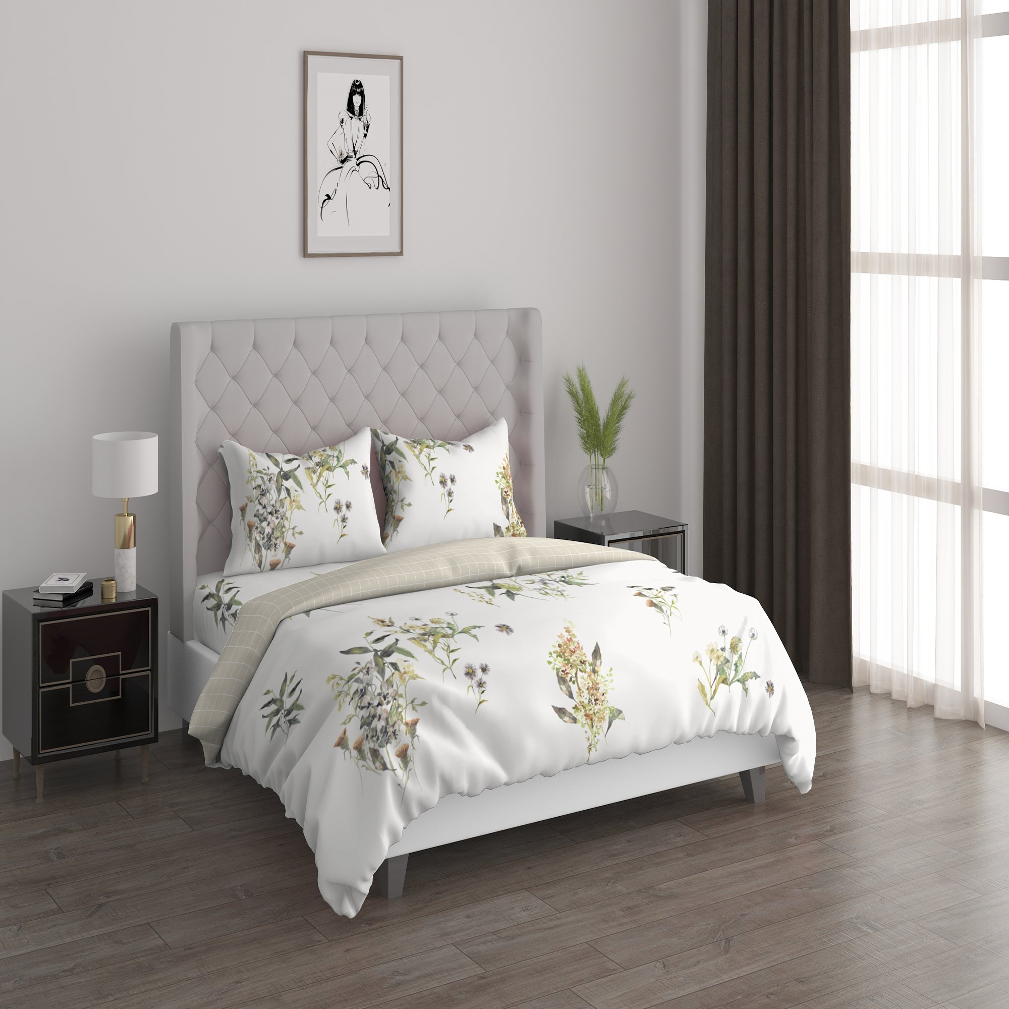

Painterly bunches 3pc comforter king green 220*240 cm
