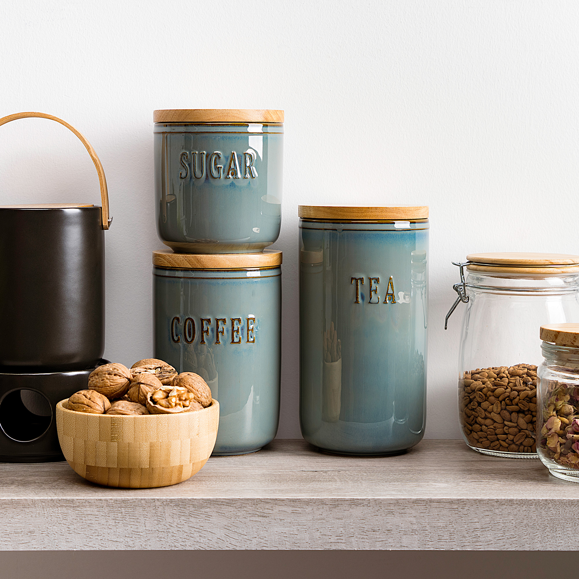 

3 piece grey porcelain canister set
