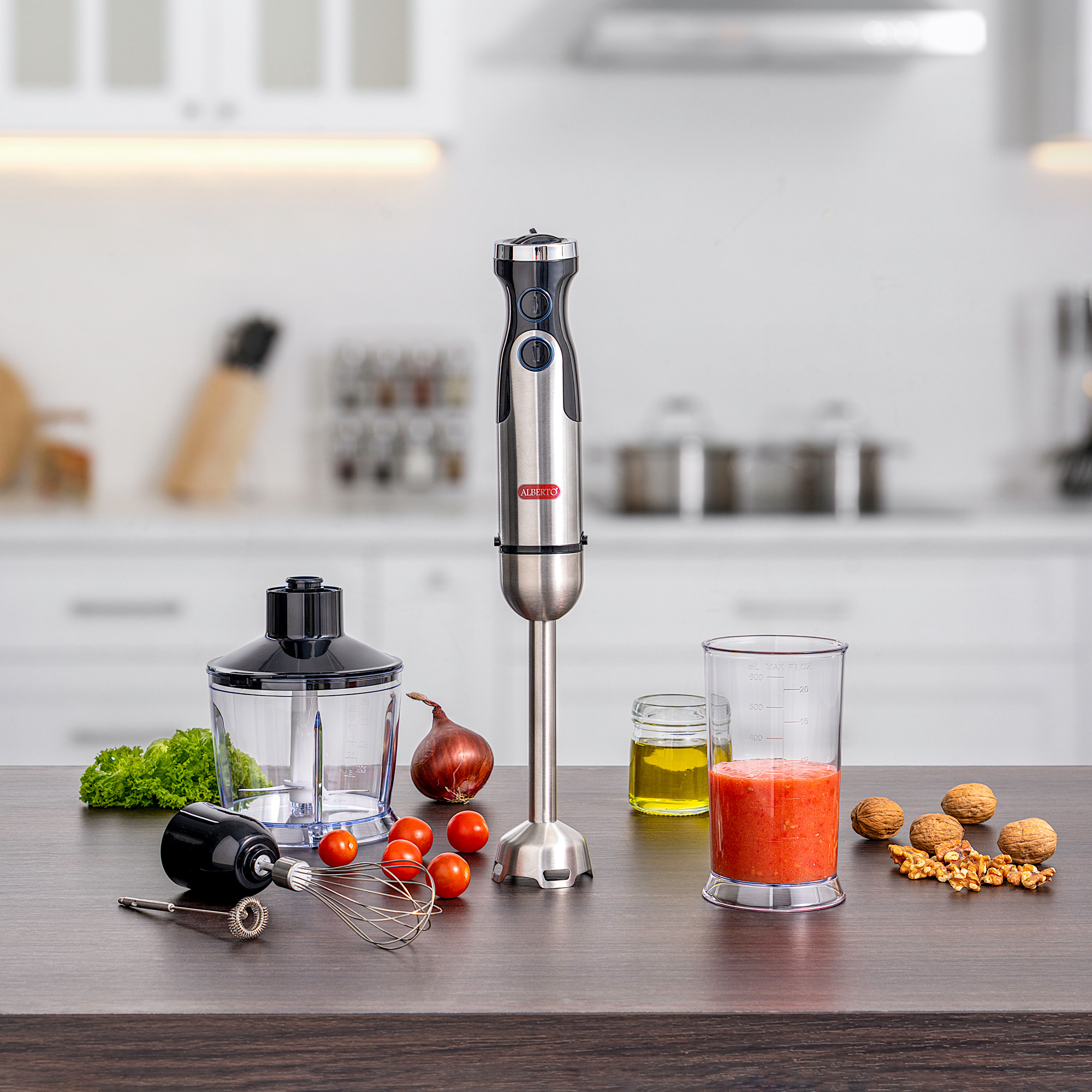 

Alberto Stainless steel 1200W 4 in 1 hand blender