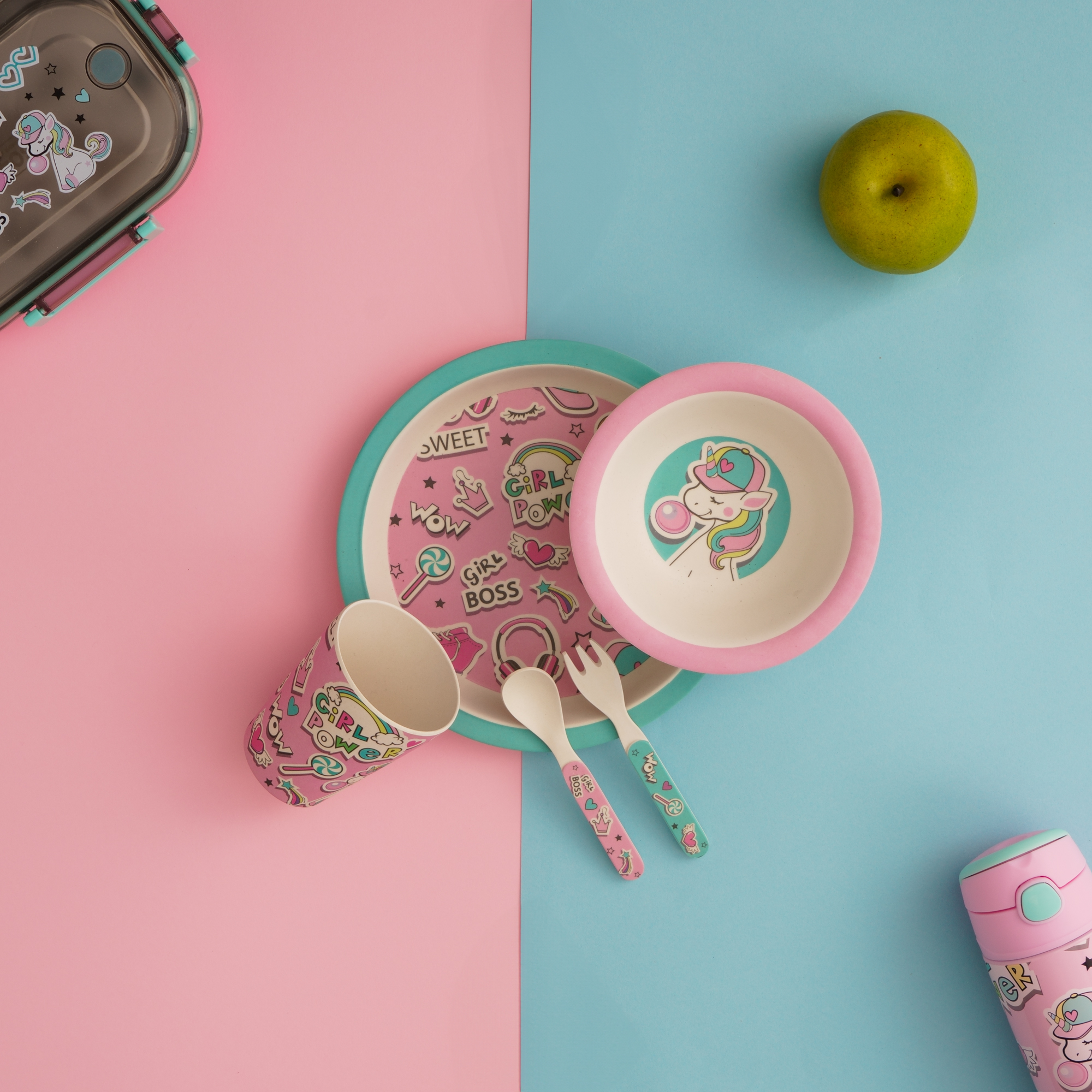 

Kids 5 Pcs dinner sets, Happy Unicorn design