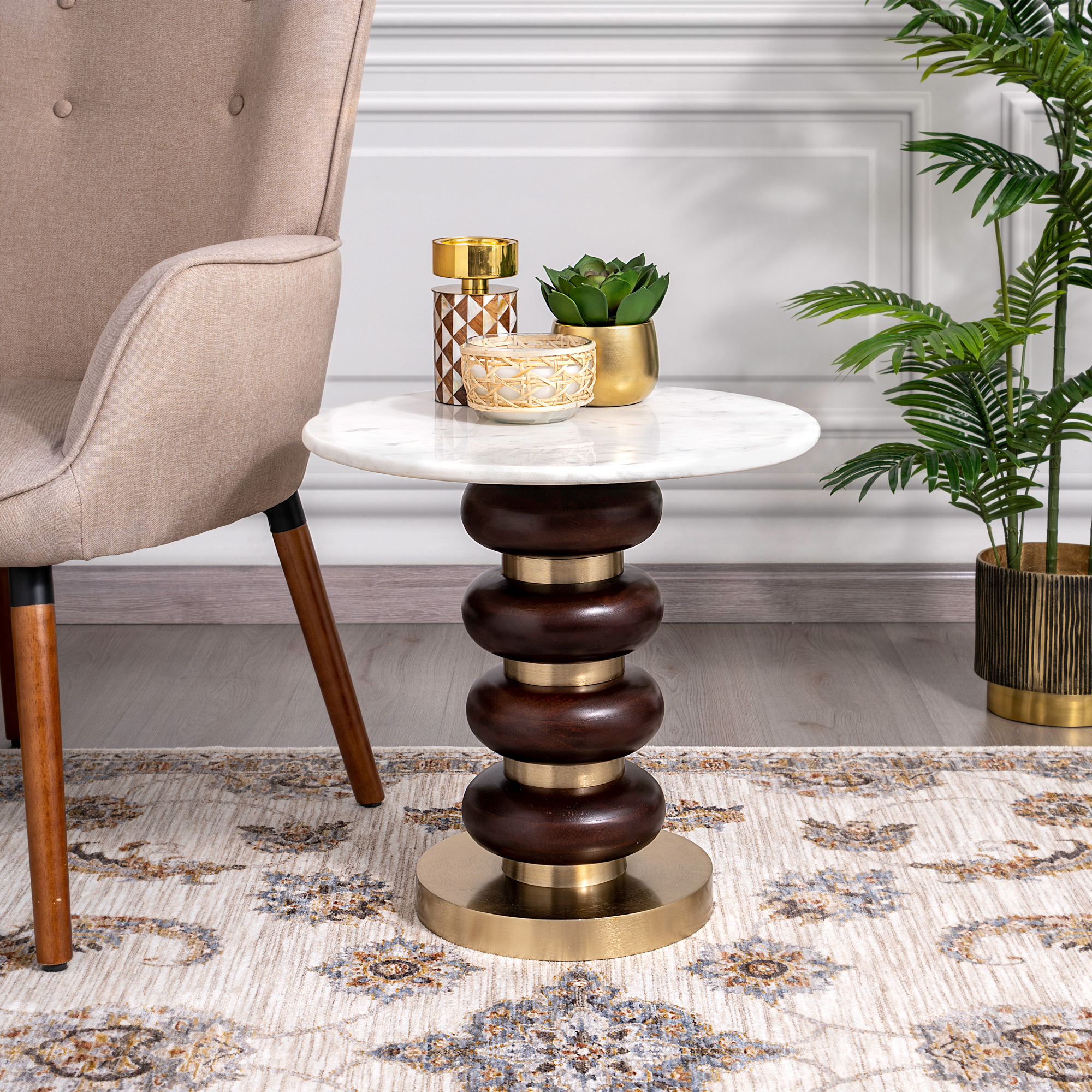 

Side Table Glass Base And Marble Top 41*45 cm
