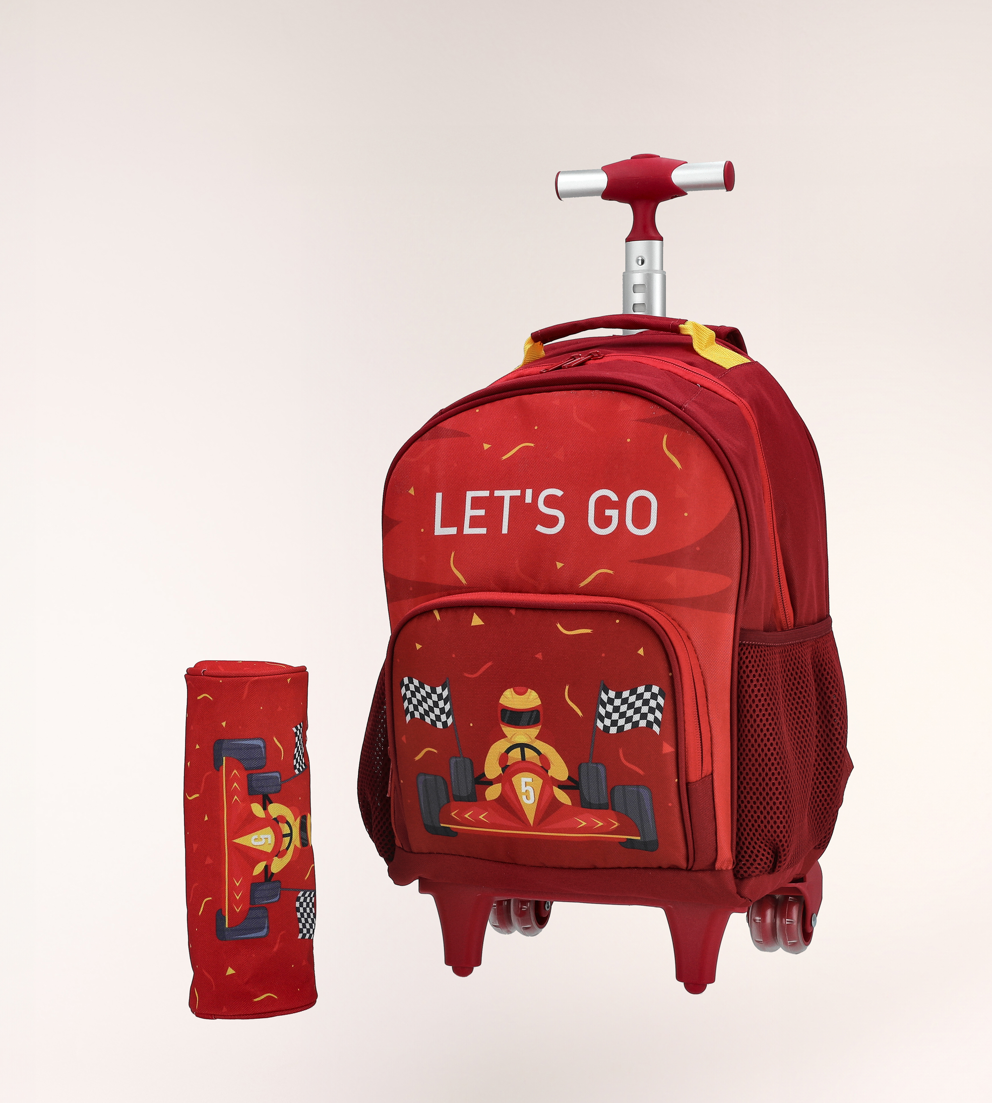 

Rolling backpack with pencil case ,15 inches , Race