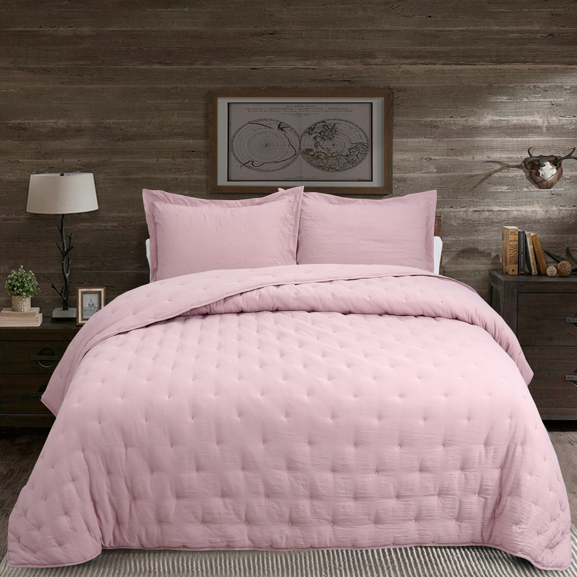 

Cottage 3Pcs King Size Comforter Set, Blush, 240*250Cm