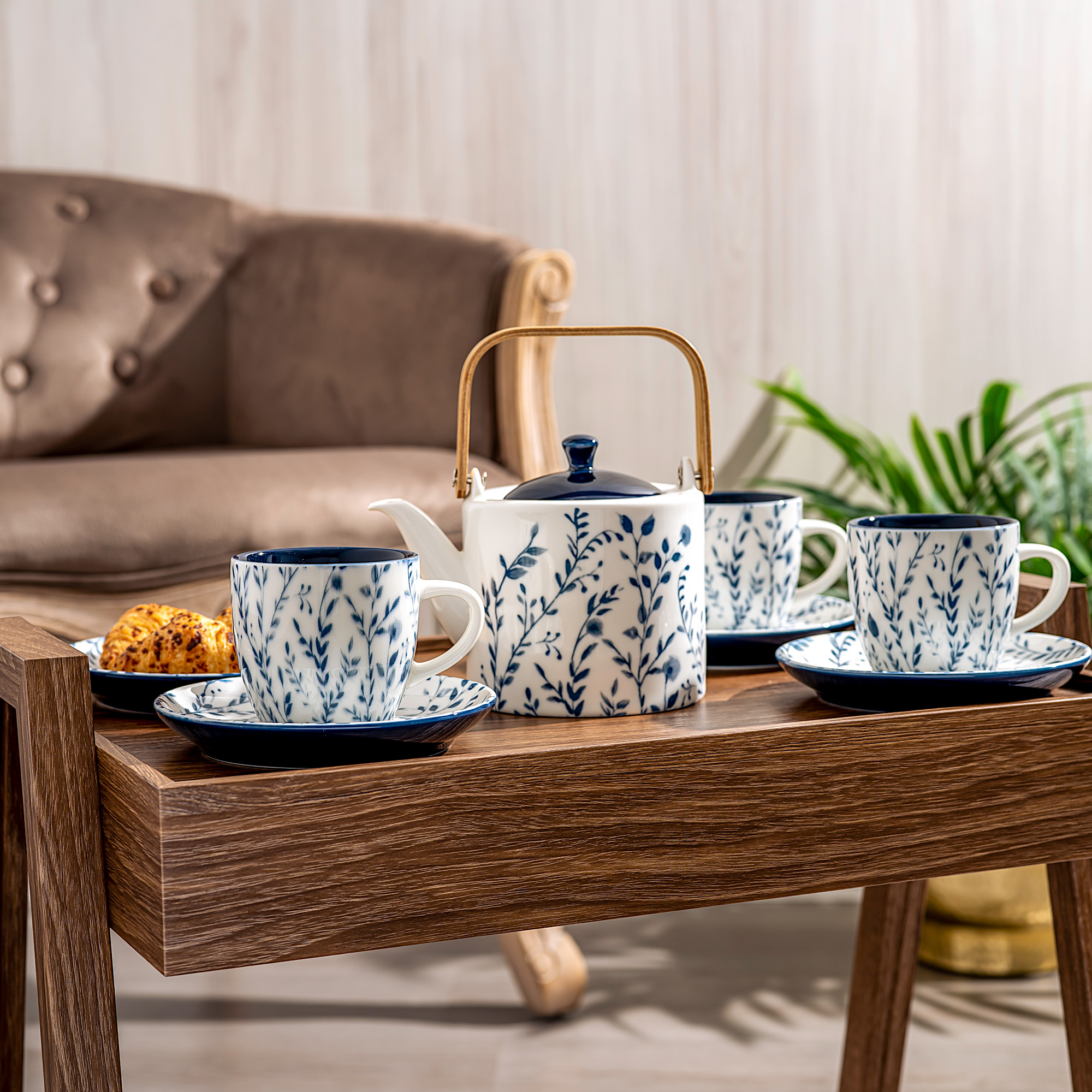 

Dallaty white and blue porcelain English tea cups set 12 pcs