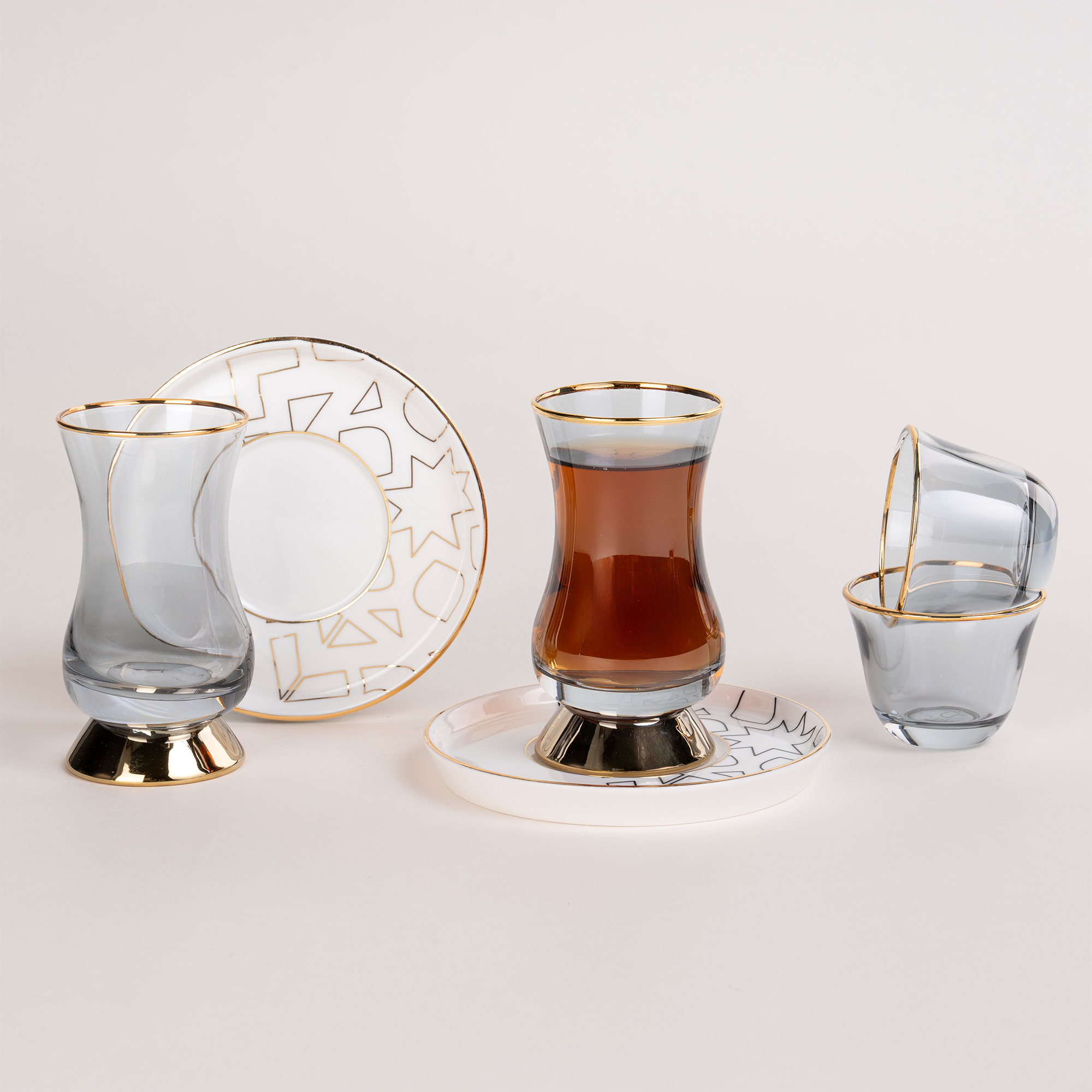 

La Mesa white porcelain and glass tea and coffee cups set 28 pcs