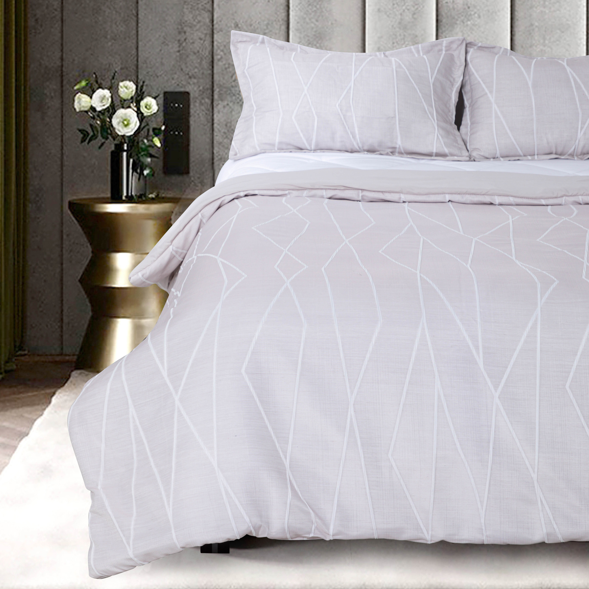 

Boutique Blanche light grey jacquard twin comforter set 3 pcs
