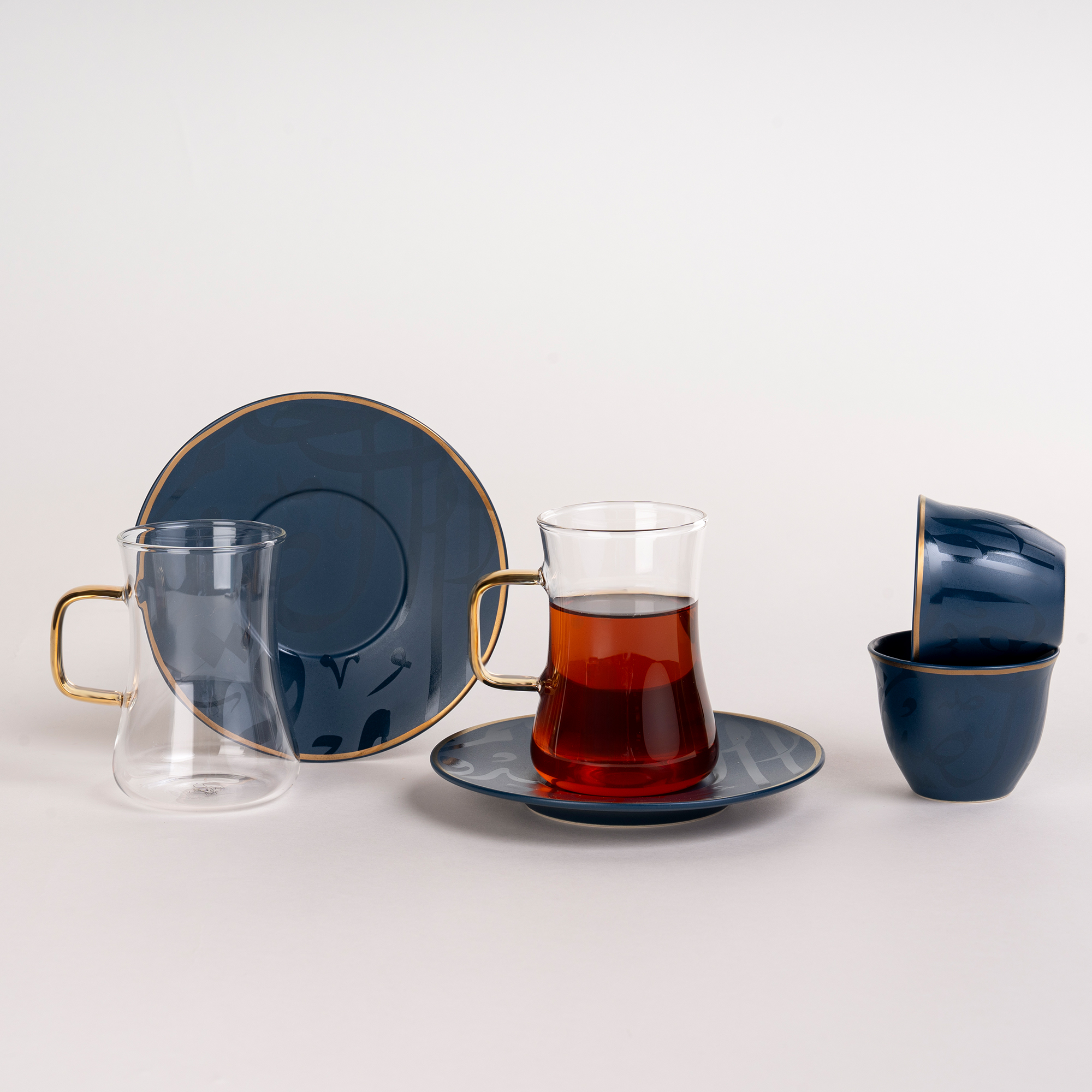 

Arabic Tea and Coffec Set 18Pc Porcelain Mattglow Blue