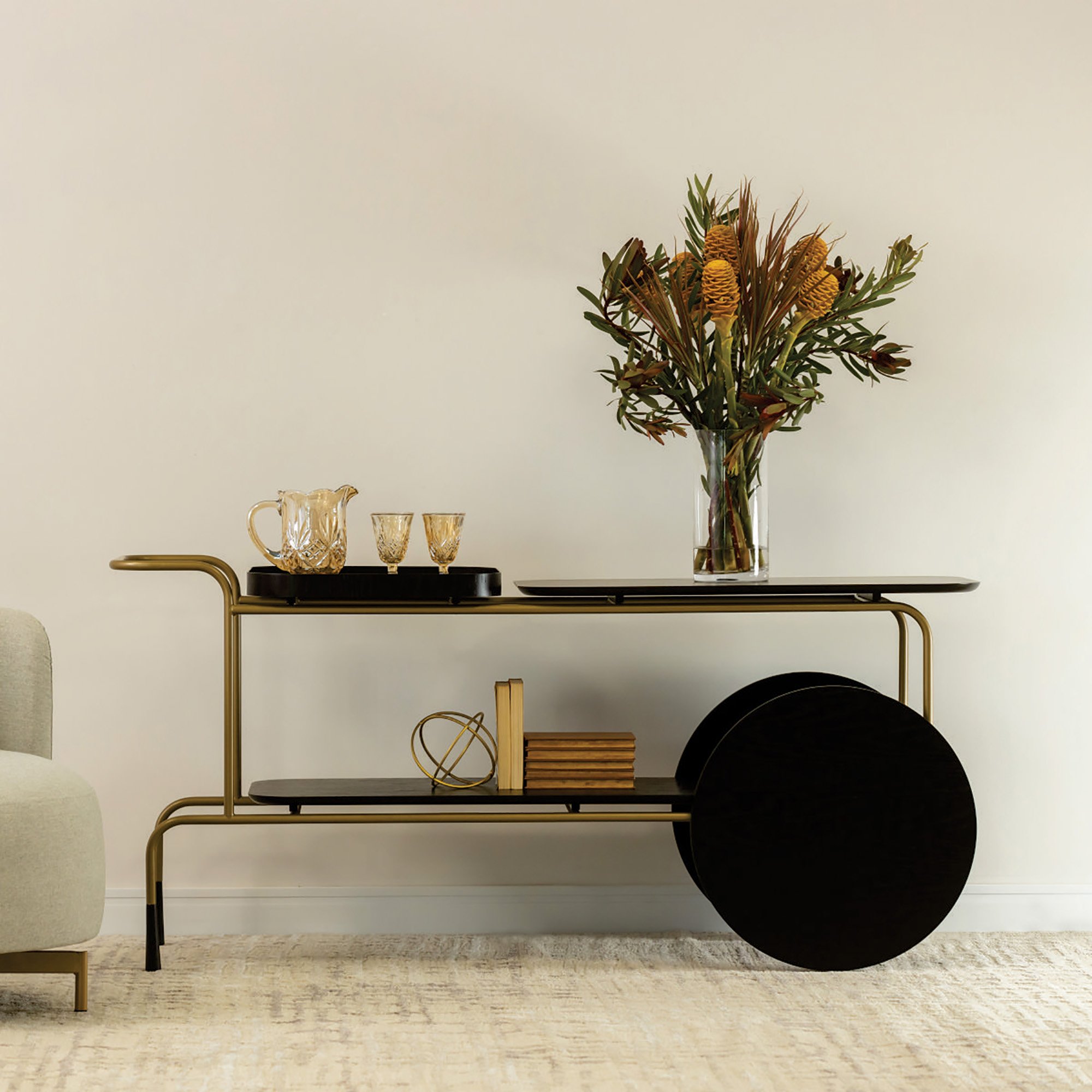 هومز لورنزو عربة تقديم إم دي إف، أسود مع ذهبي 170*80*50 سم