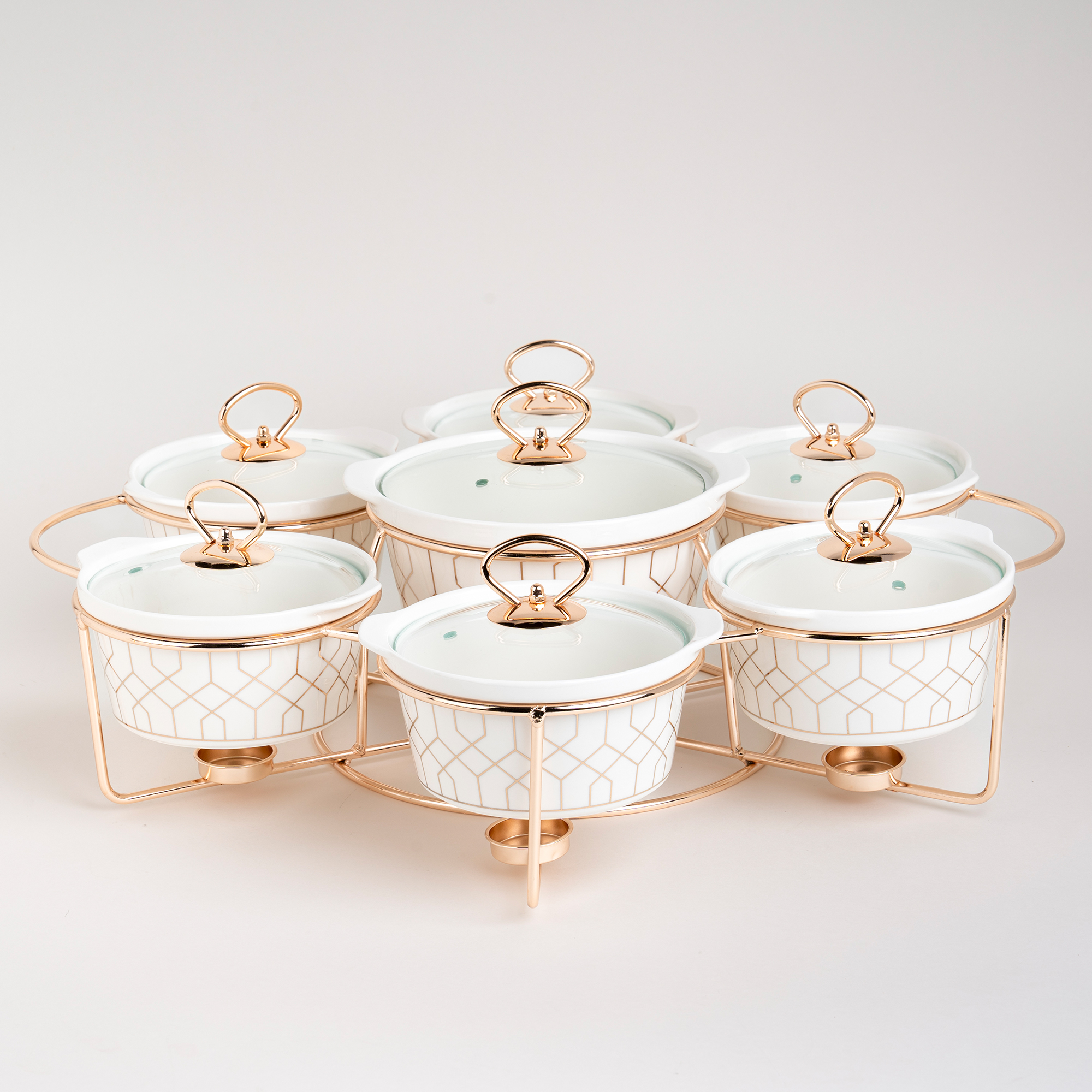 

7 Pcs Round Food Warmer With Stand