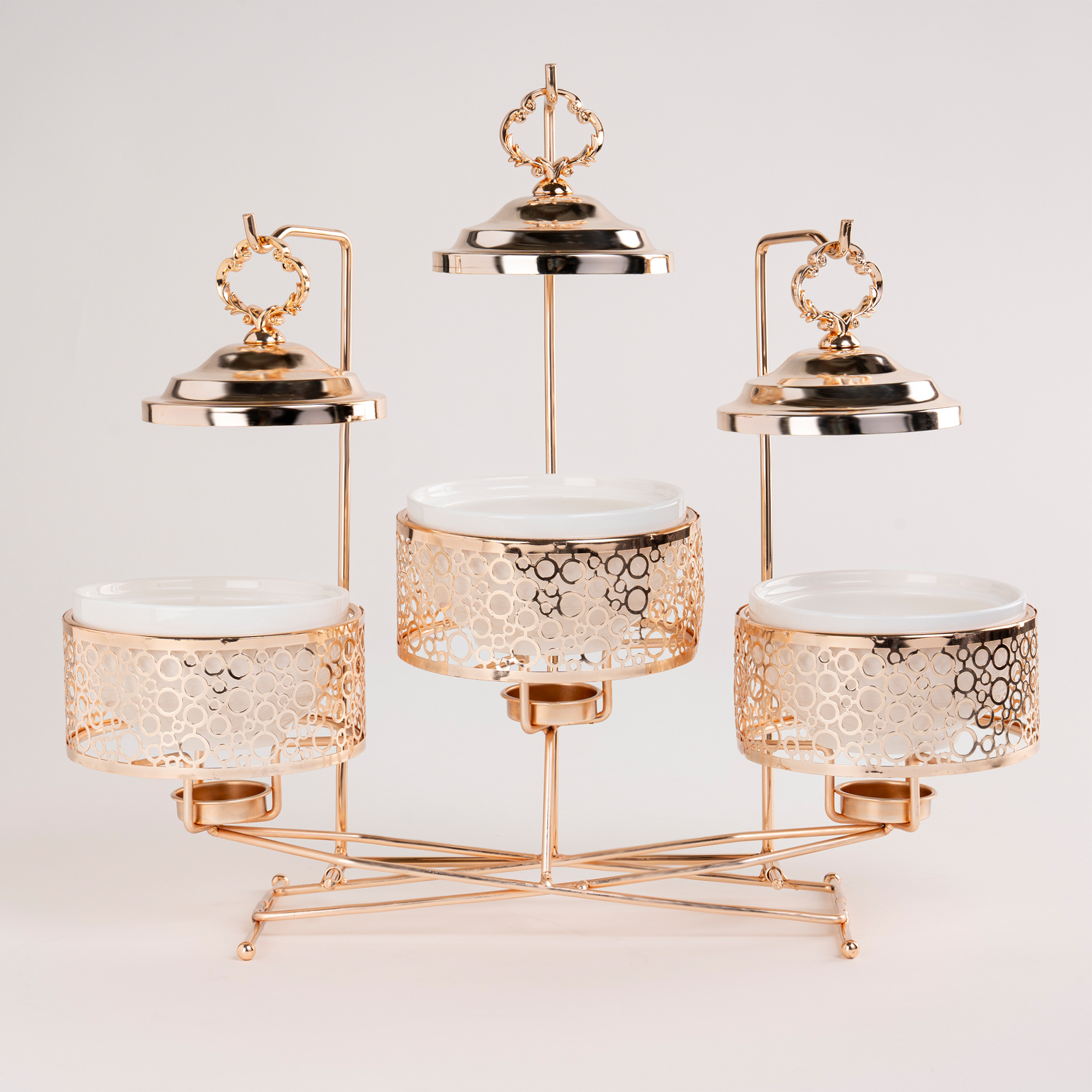 

3 pieces Round Food Warmer Set With Candle Stand