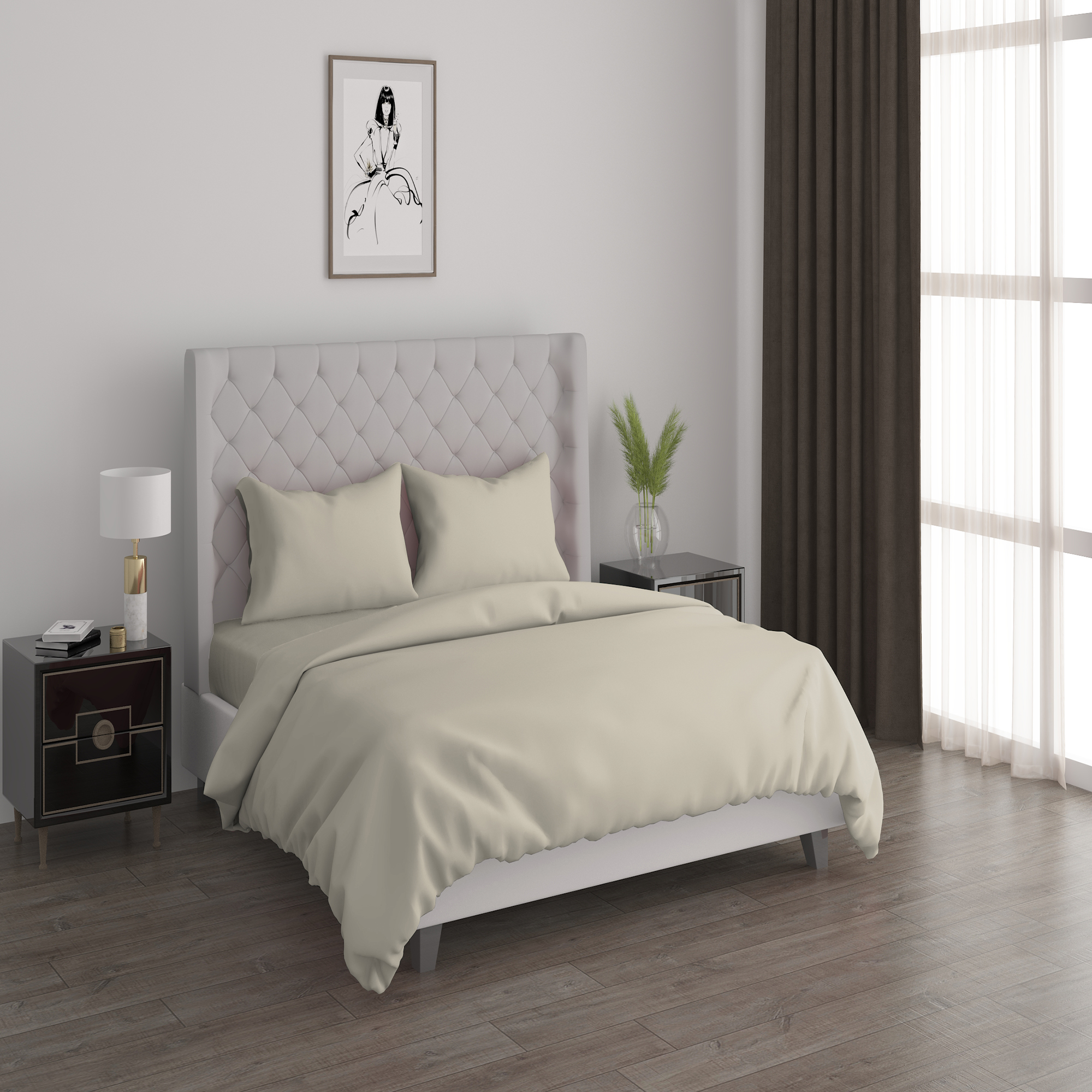 

Cottage 3pcs cotton duvet cover 130*200cm 200 thread count creamy