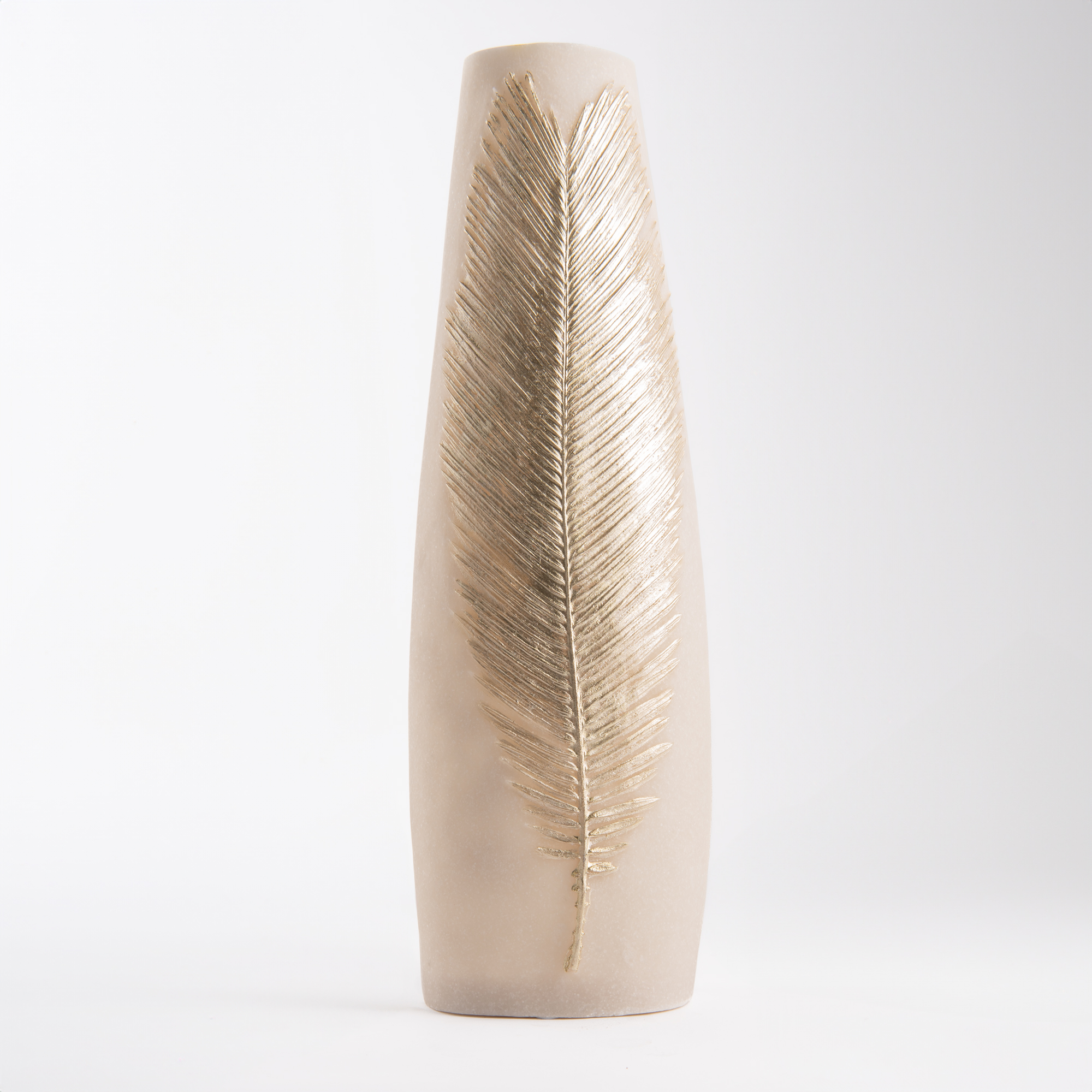

Off white flower vase with gold leaf 21 cm