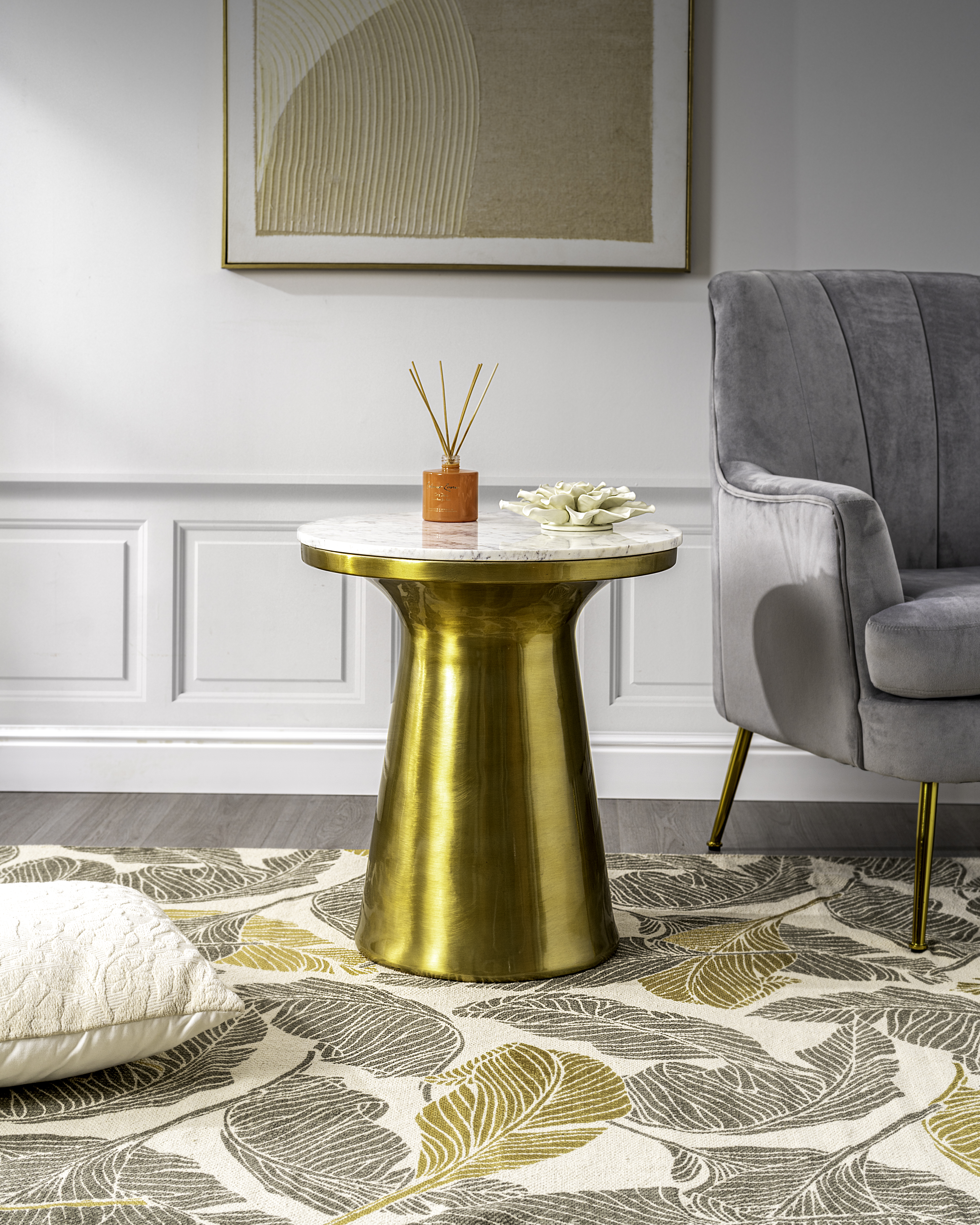 

Side Table Aluminum And Marble Dia 51* Ht: 56 Cm