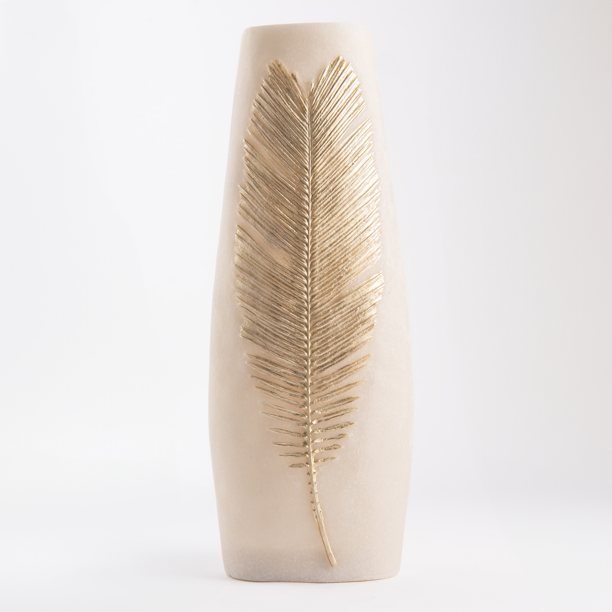 

Off white flower vase with gold leaf 20 cm