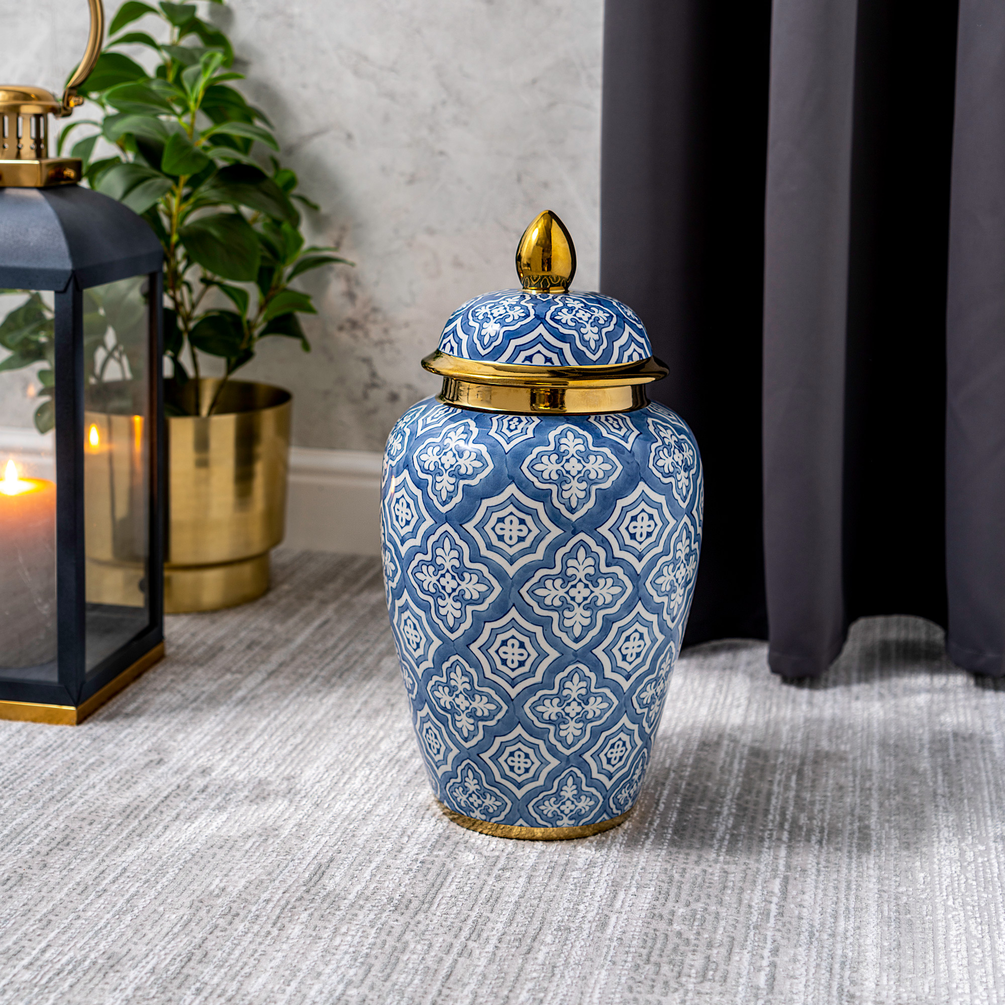 

Deco Jar Blue With Gold 23 *23 * 44 cm