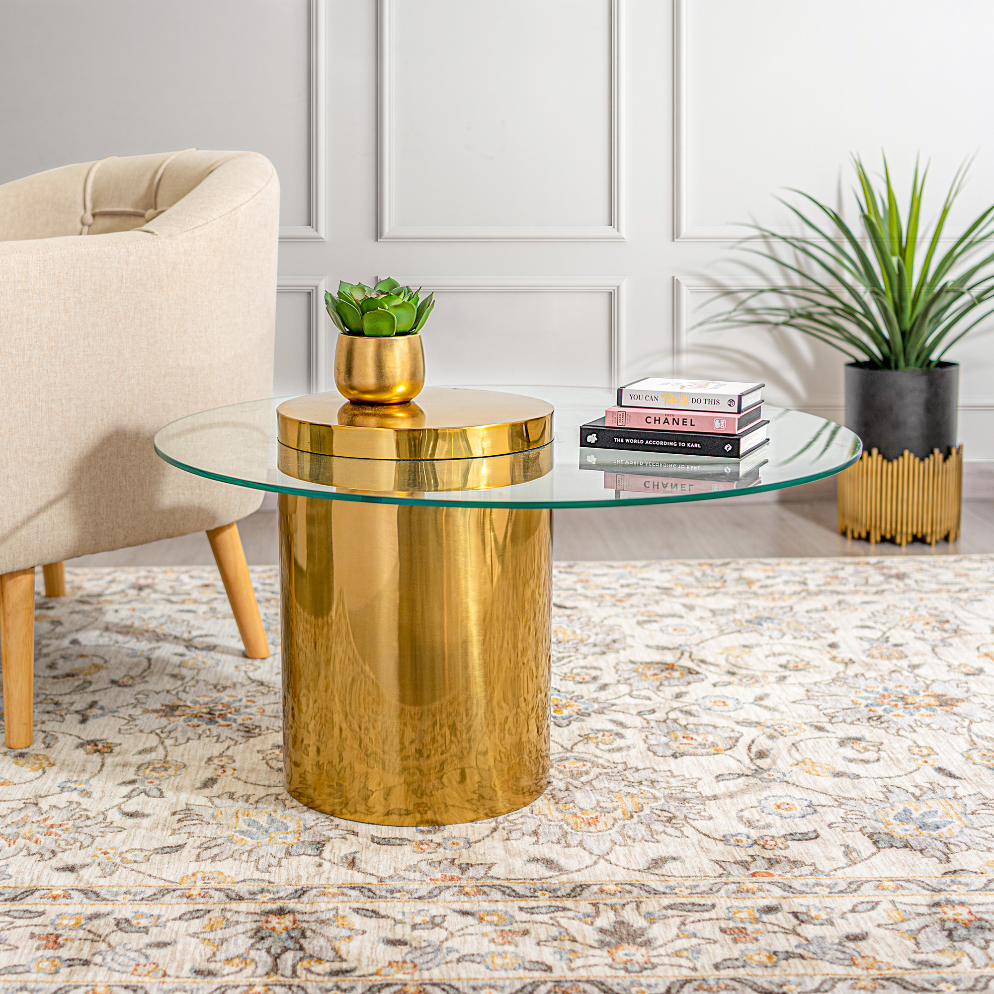 

Stainless Steel Coffee Table With Clear Glass Top Gold 80*80*45 cm