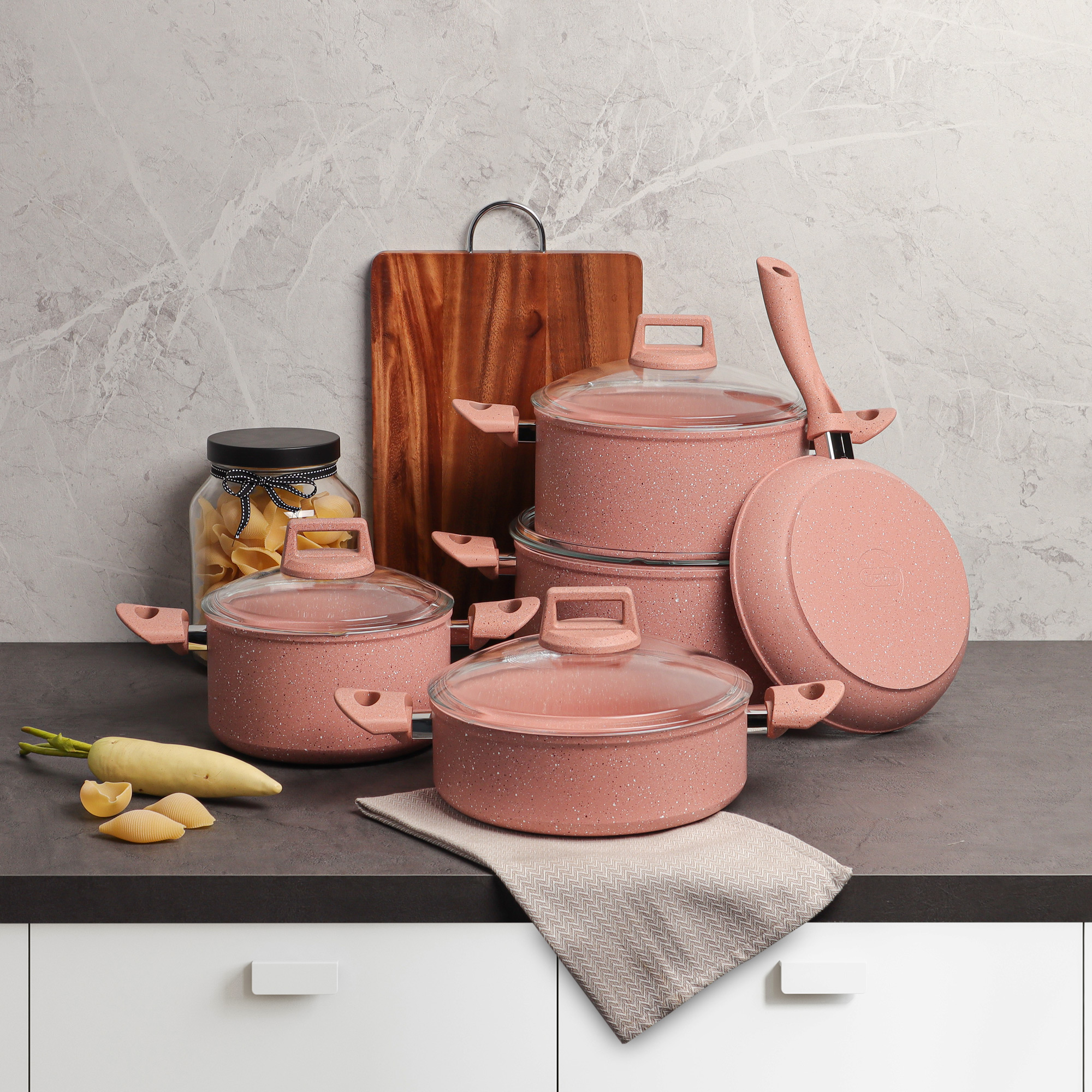 

9 Pcs Forge Aluminum Granite Cookware Set