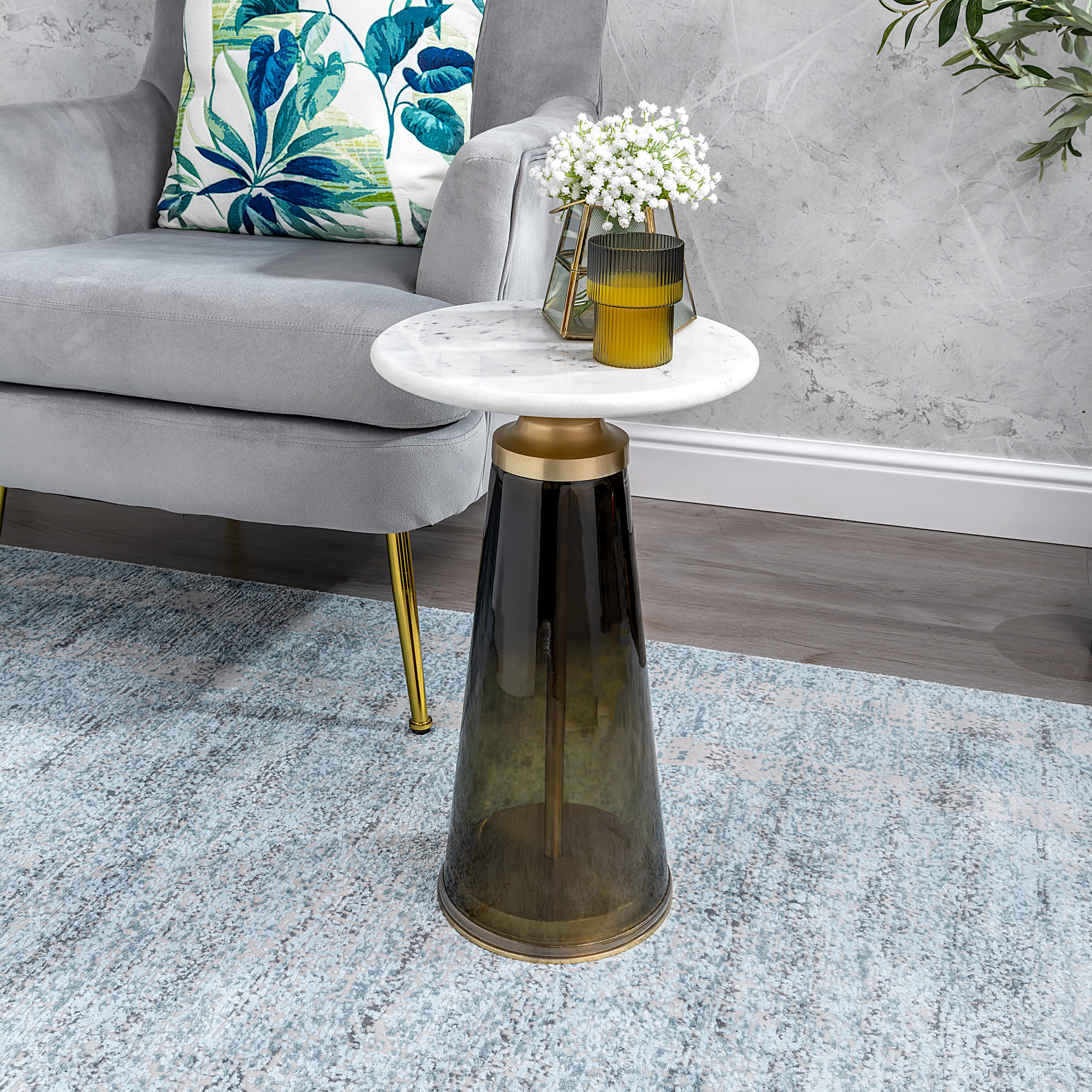 

Side Table Glass Base And Marble Top 31*51 cm
